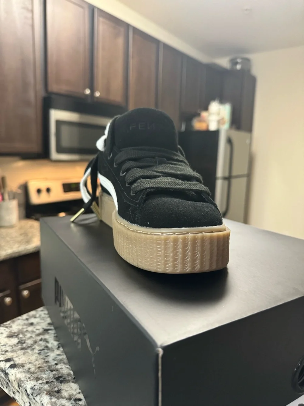 Puma Kids Suede Platform Sneaker - Black/White/Gum